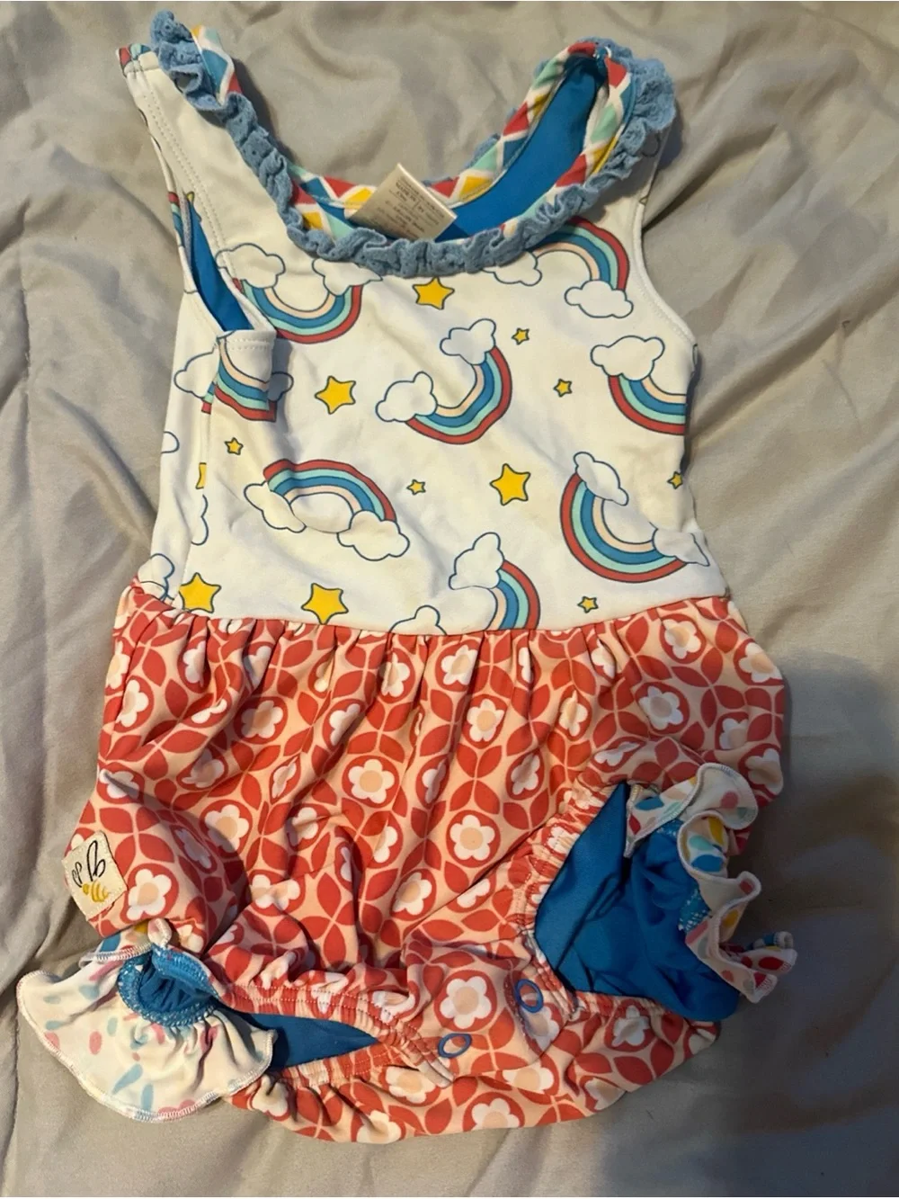 Wild Flowers Baby Girl Rainbow Cloud Swimsuit with Ruffles Size 2